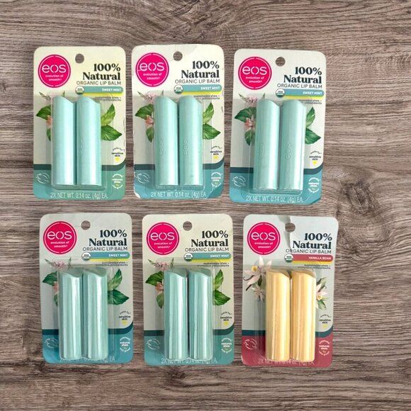 EOS Organic 100% Natural Chapstick Lip Balm Sweet Mint Vanilla Bean Bundle Lot - Picture 1 of 2
